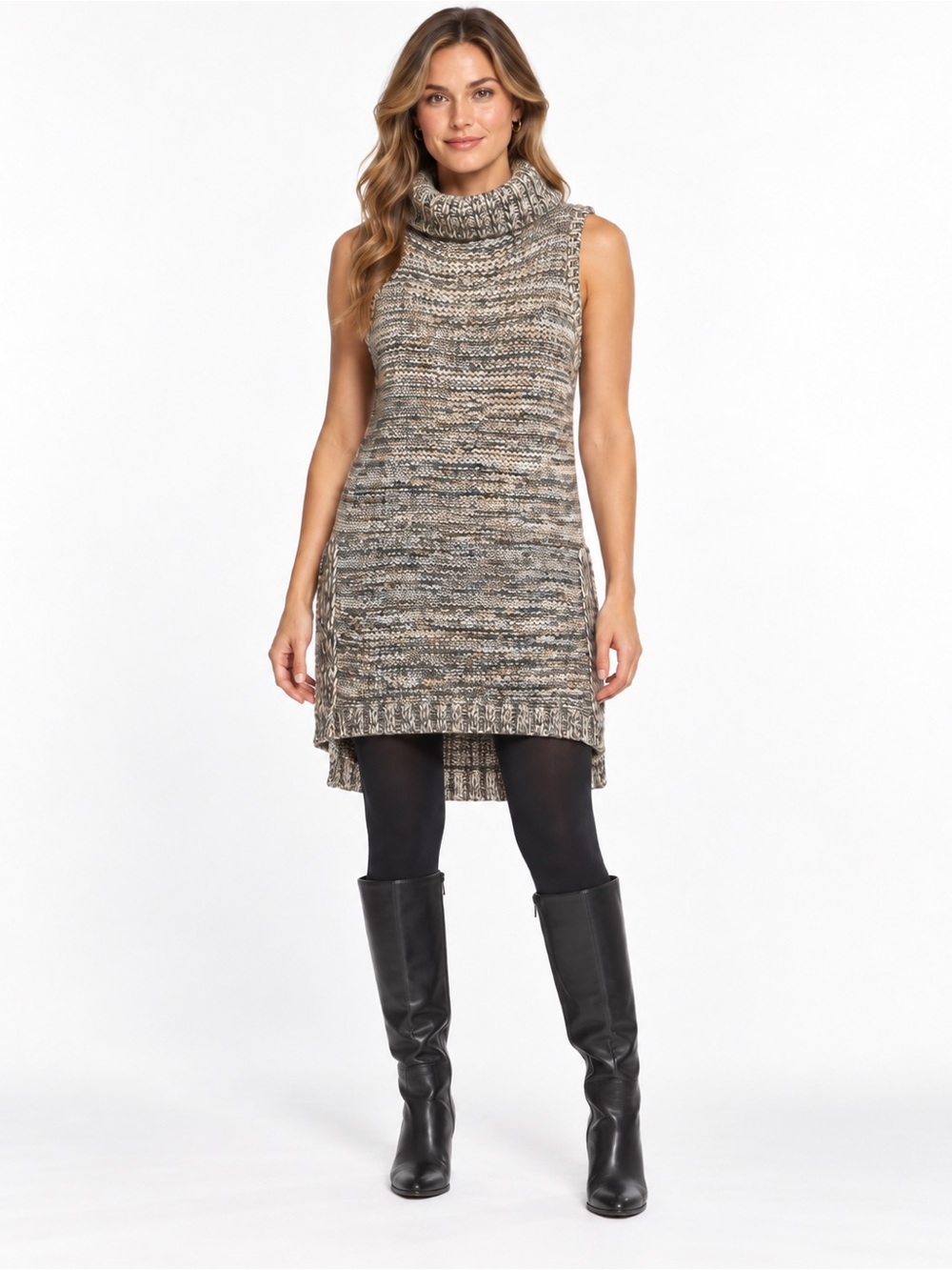 Cliche Women’s Small Sleeveless Cowl Neck Wool Blend Knit Tunic Sweater Dress